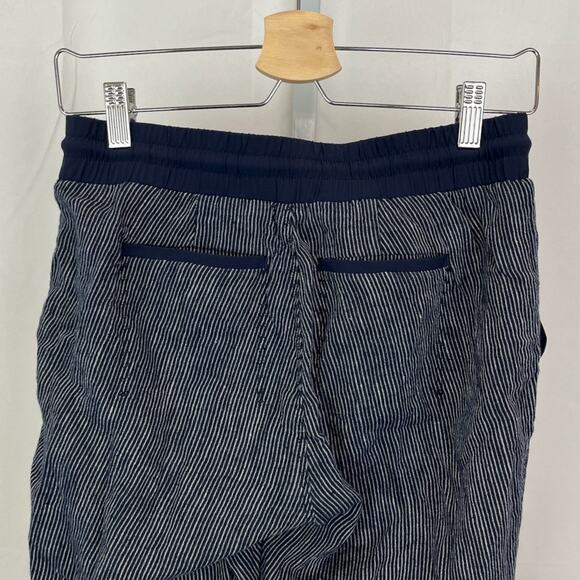 ATHLETA Size 2 Stripe Bali Linen Ankle Pants 211380 Drawstring Waist Navy Blue - Picture 5 of 10